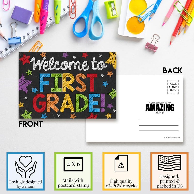 Amanda Creation Welcome To 1st Grade Colorful Chalkboard Themed Blank Postcards For Teachers To Send To Students, 4"x6" Fill In Notecards by AmandaCreation (30) - Image 2